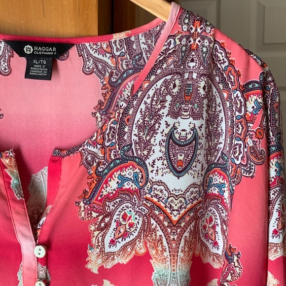 Haggar Pink Paisley Blouse XL - Picture 2 of 11